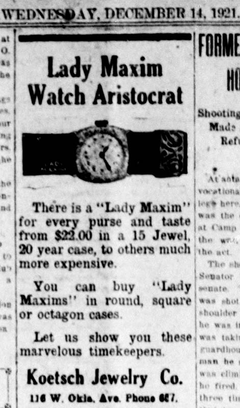 1922 Bulova Lady Maxim watch