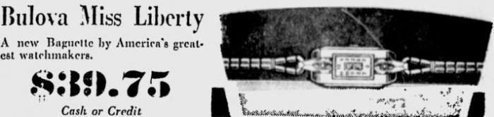 1932 Bulova  Miss Liberty advert.