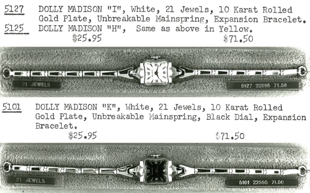 1955 Bulova Dolly Madison "I", "H", "K"