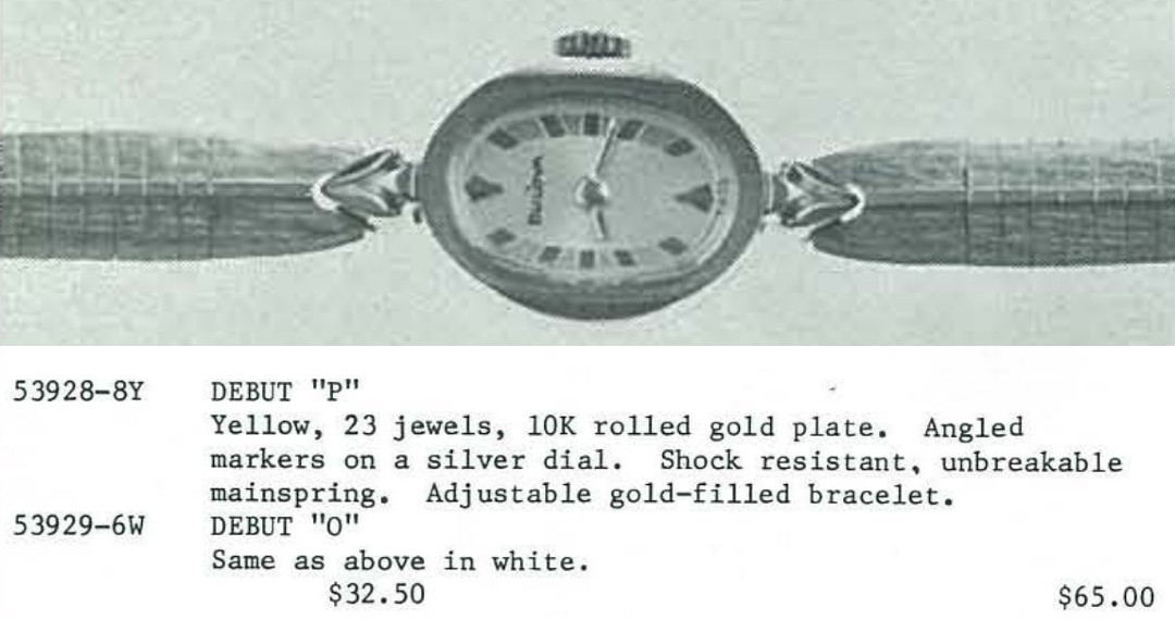 972 Bulova Debut "P" (yellow), "O" (white)