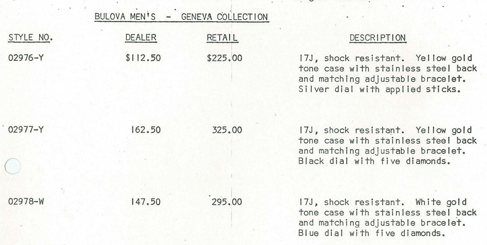 1978 Bulova Geneva watches