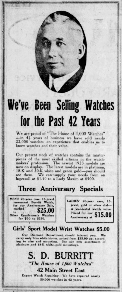 1922 S D Burritt ad