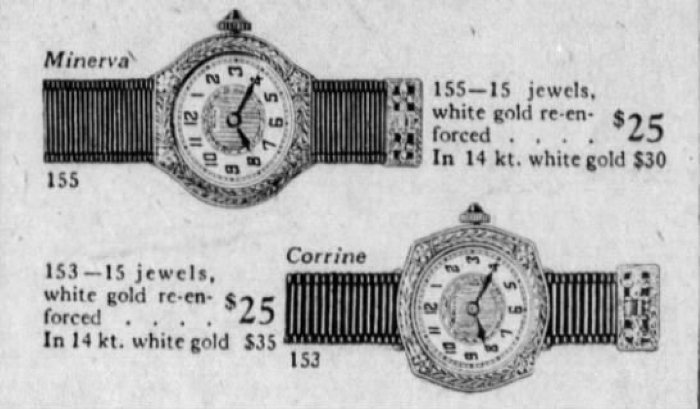 1924 Bulova 155, 156, Minerva watch advert.