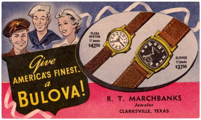 1945 Bulova Clipper and Clara Barton watch advert