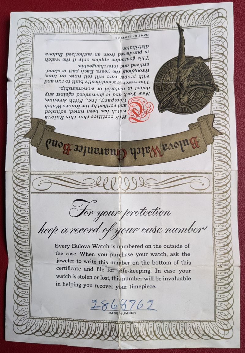 1950 Bulova Gramatan - Paperwork (1 of 2)