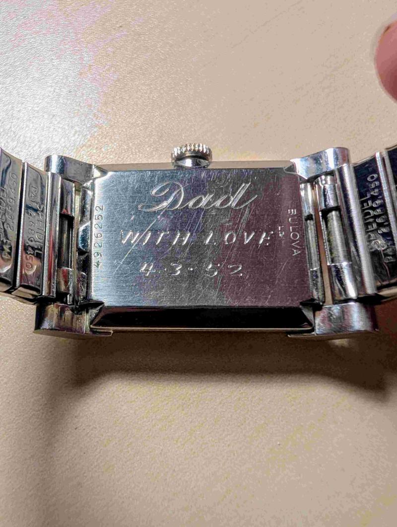 Inscription on back in 3 lines reads "Dad With Love 4-3-52"